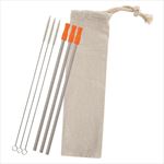 DH52023 3-Pack Stainless Straw Kit With Cotton Pouch And Custom Imprint